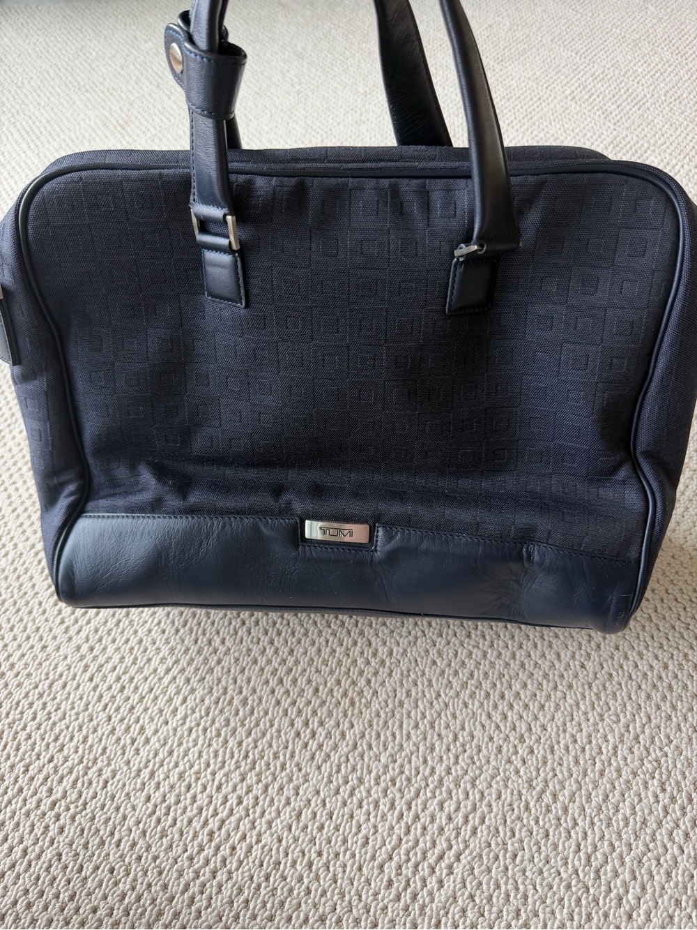 Tumi Navy Textured Laptop Brief with Leather Trim